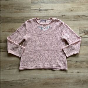Vintage Women's Pink Embroidered Knit Sweater